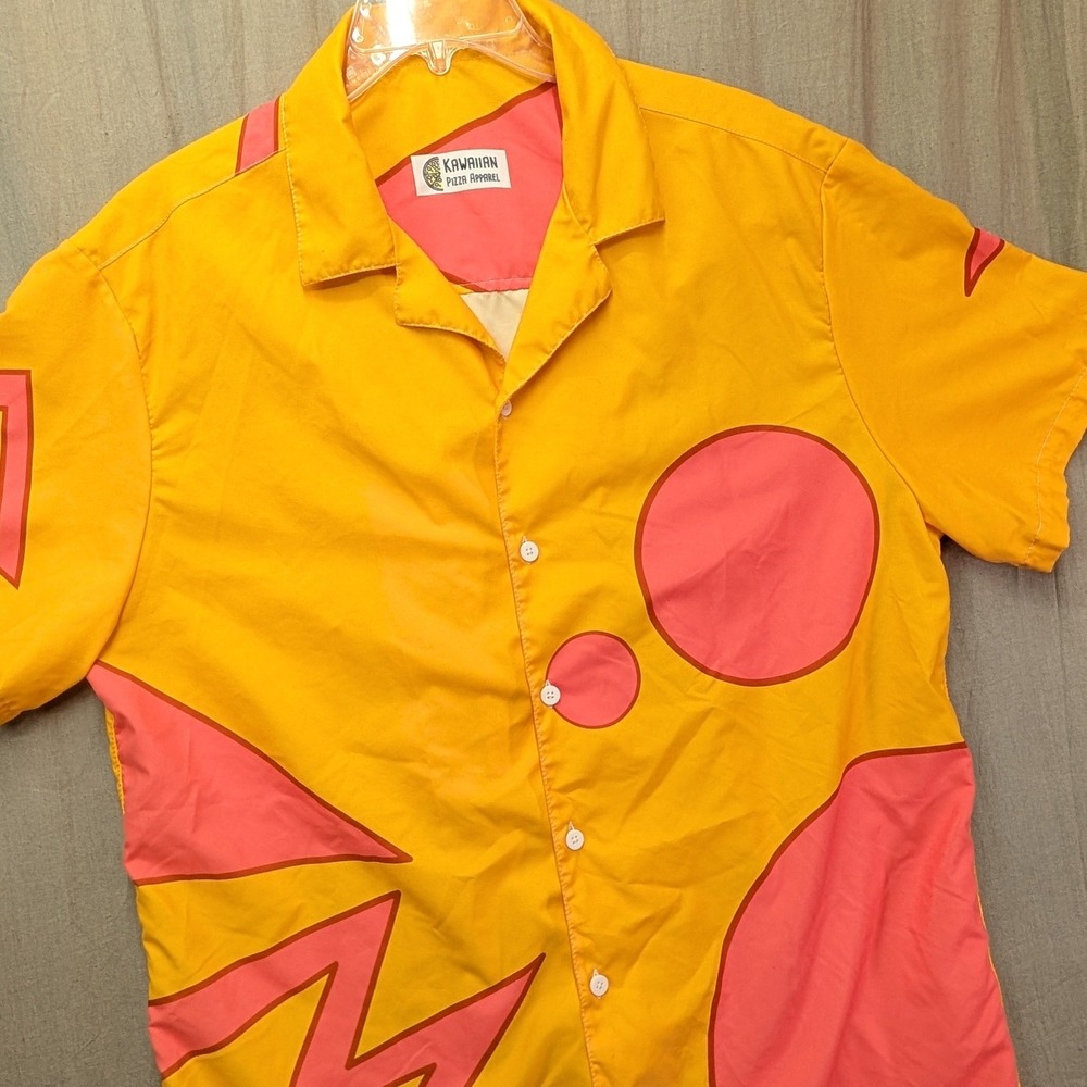 Kawaiian Pizza Apparel Mens Large Yellow Orange Geometric Abstract Button Shirt